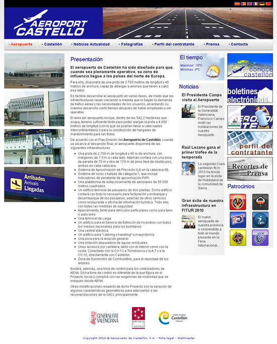 Aeroport de Castelló estrena página web con CSnet - Página de inicio